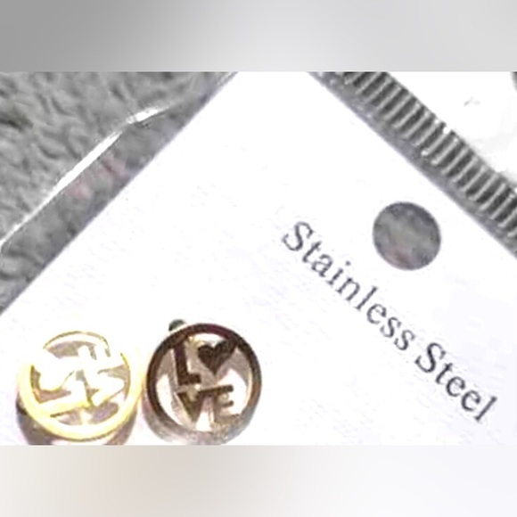 “LOVE” Letters Heart Gold Stainless Steel Cut-Out Circle Romance Mini Tiny Studs - Picture 8 of 8